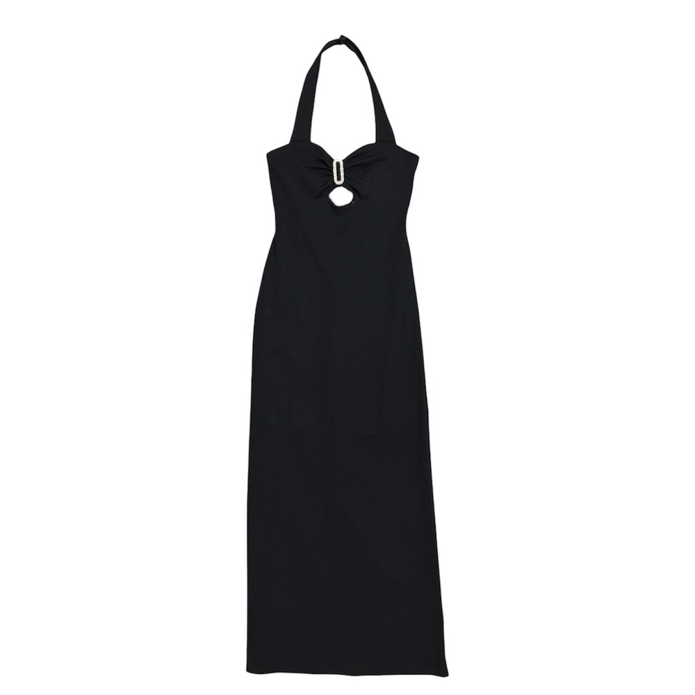 Betsy and Adam Vintage Black Halter Maxi Dress Jeweled Cutout Formal Gown Sz 12